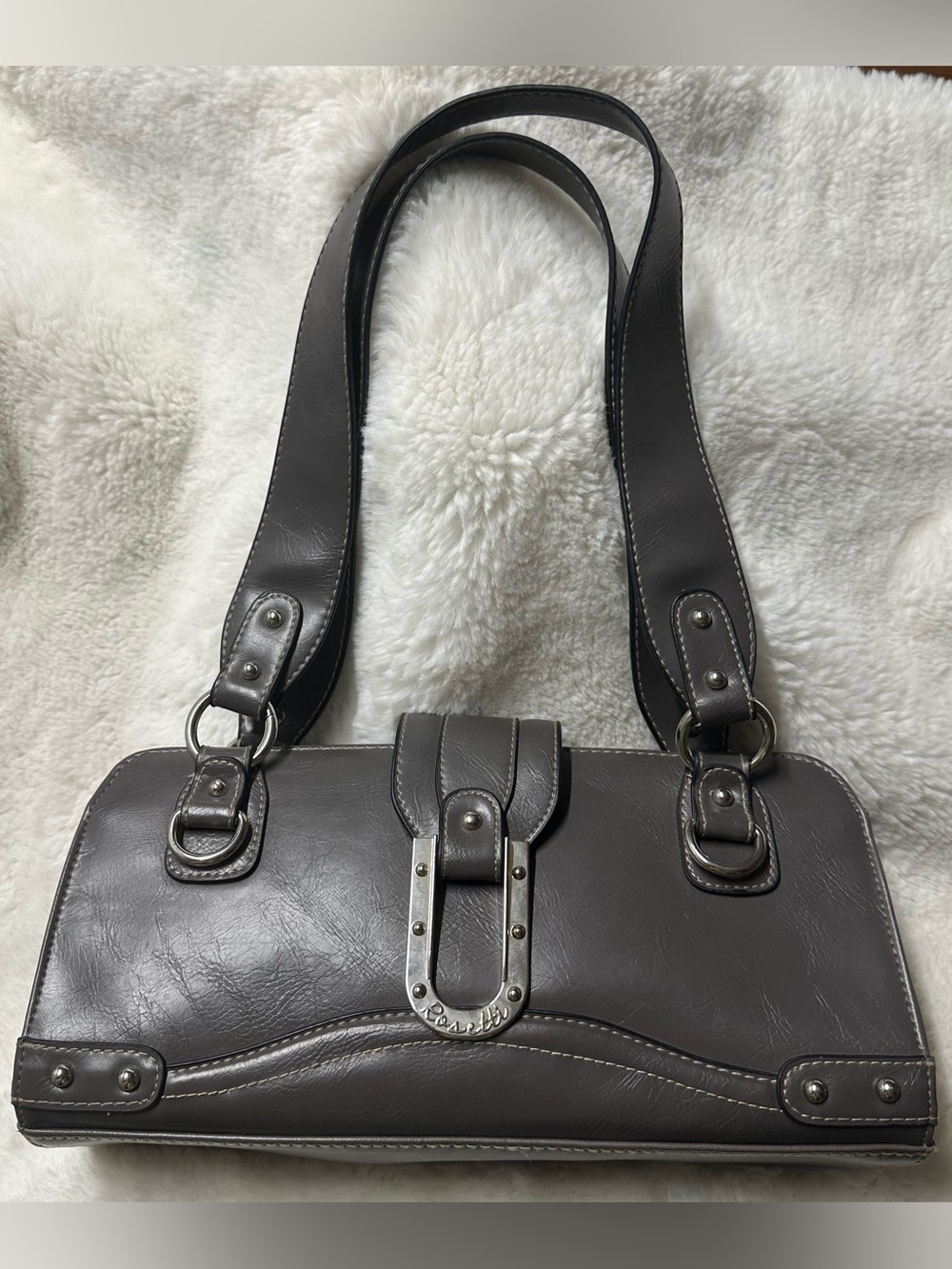 Vintage Y2K Rossetti Handbag Dark Gray Faux Leather chunky purse bag